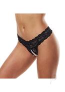 Secret Kisses Lace And Pearls Crotchless Thong - Black -...
